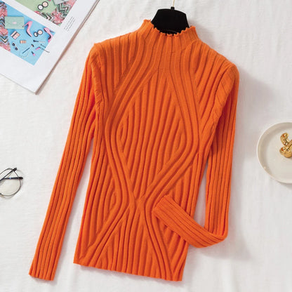 Women's Knitted Half Turtleneck Sweater - Autumn Winter Solid Slim Streetwear Pullover, Long Sleeve Y2K Top
