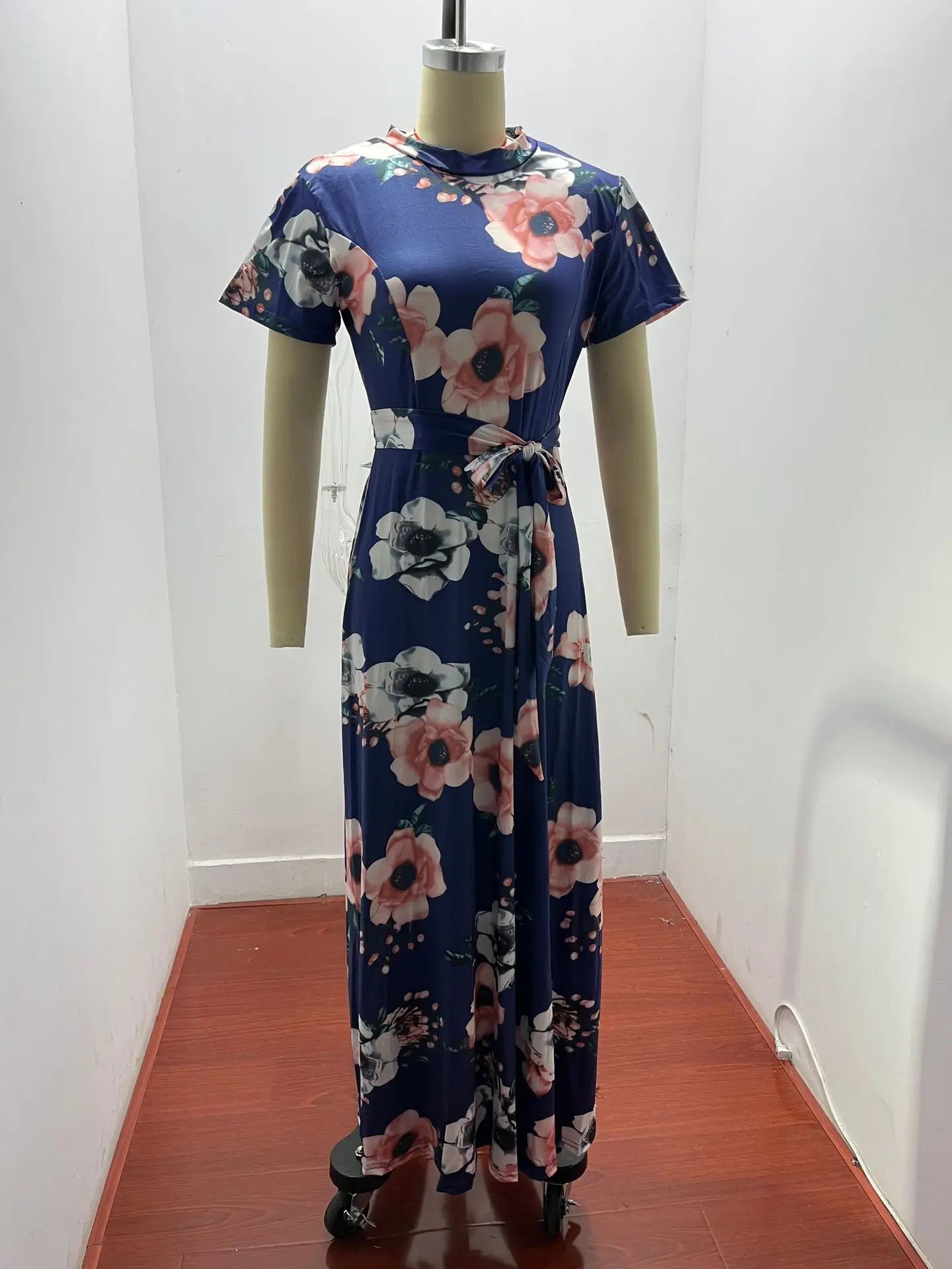American Flower Print Short Sleeve Large Swing Dress for Women