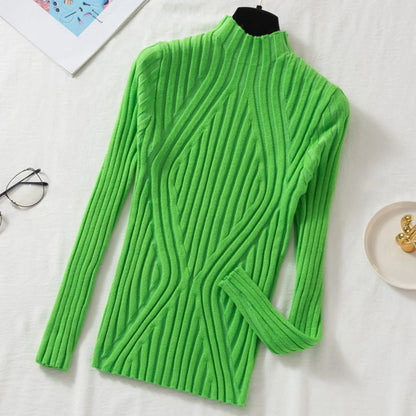 Women's Knitted Half Turtleneck Sweater - Autumn Winter Solid Slim Streetwear Pullover, Long Sleeve Y2K Top