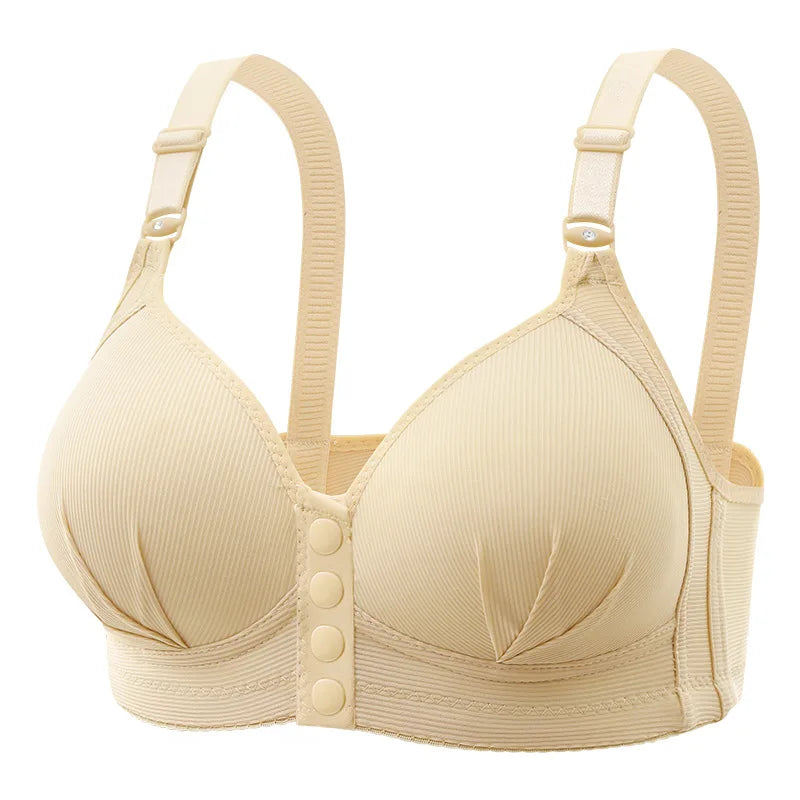Large Size Front Button Push Up Underwire Bra for Middle-aged Mothers