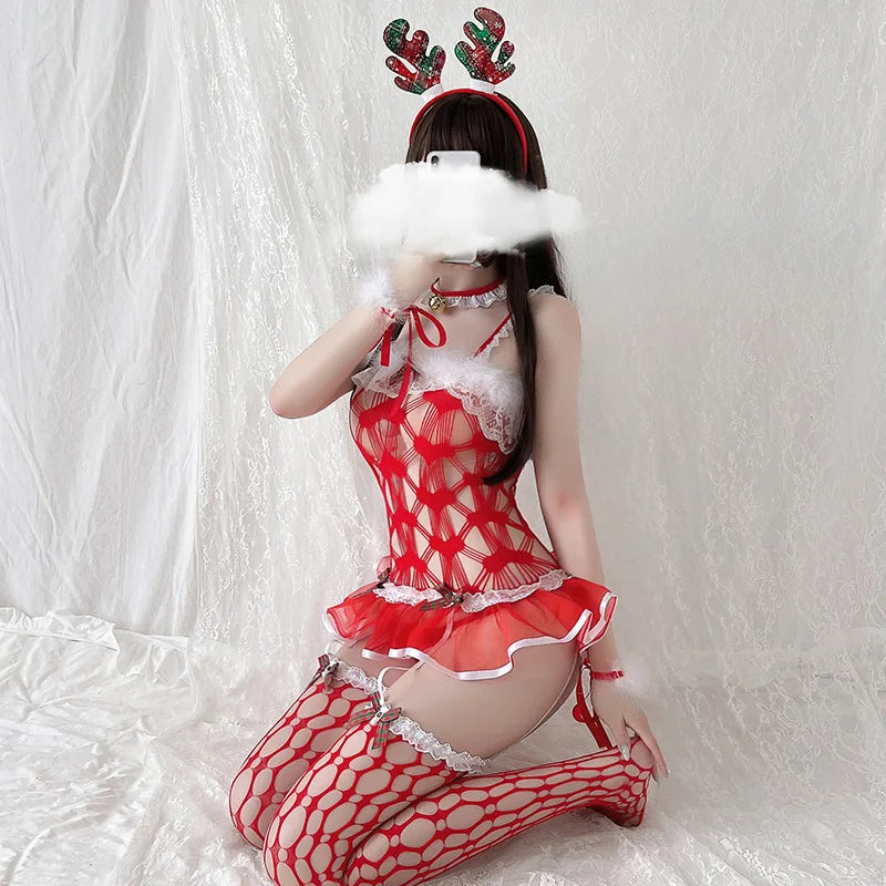 Santa Claus Cosplay Lingerie Set: Exotic Red Mini Dress - Sexy Christmas Costume for Erotic Party Fun"